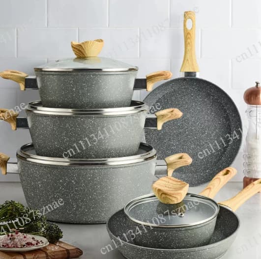 Marble Maifanshi non-stick pan 10-piece set Household western frying pan Wok soup pan set