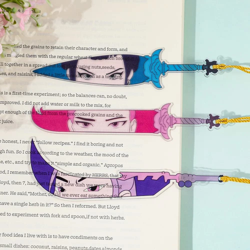 Segnalibro acrilico a forma di coltello anime K-Pop con nappe, con gli occhi dei cacciatori di demoni, fan dell'anime, otaku e fave di omaggio.