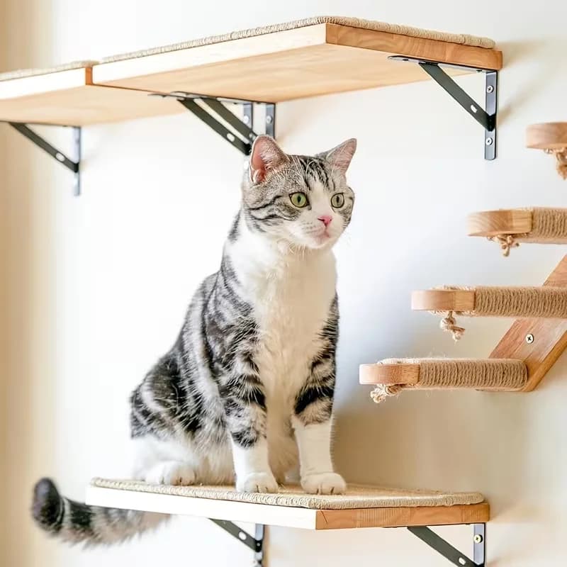 Mensola per Gatti in Legno da Parete, Base per Albero per Gatti, Mobile da Parete per Gatti, Mensola Galleggiante in Legno per Gatti