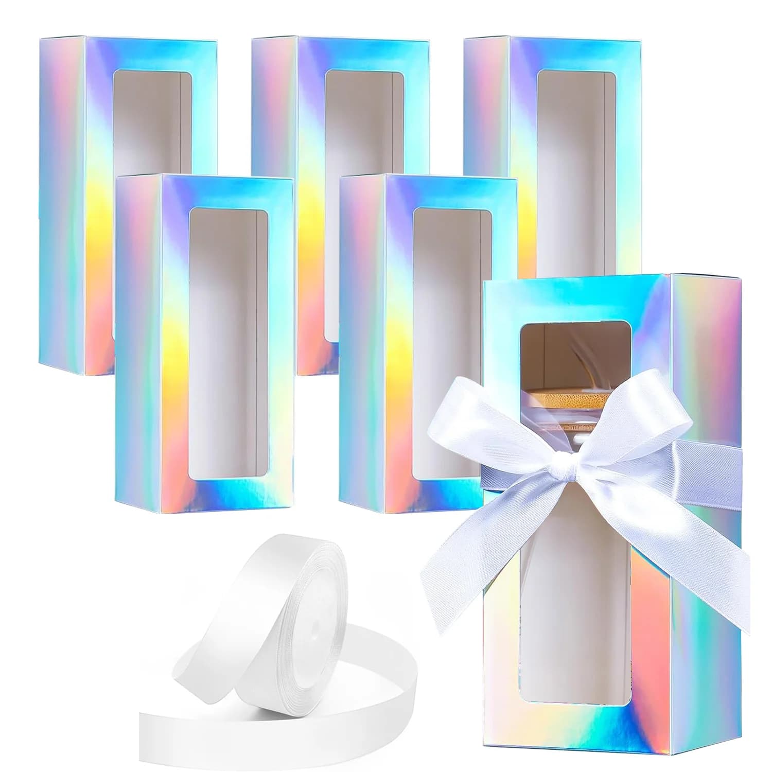 Scatole regalo da 5 pezzi con 1 rotolo di nastro bianco da 24 metri per scatola espositiva in vetro per sublimazione per confezione regalo bicchiere da 12 Oz-16 Oz per sublimazione