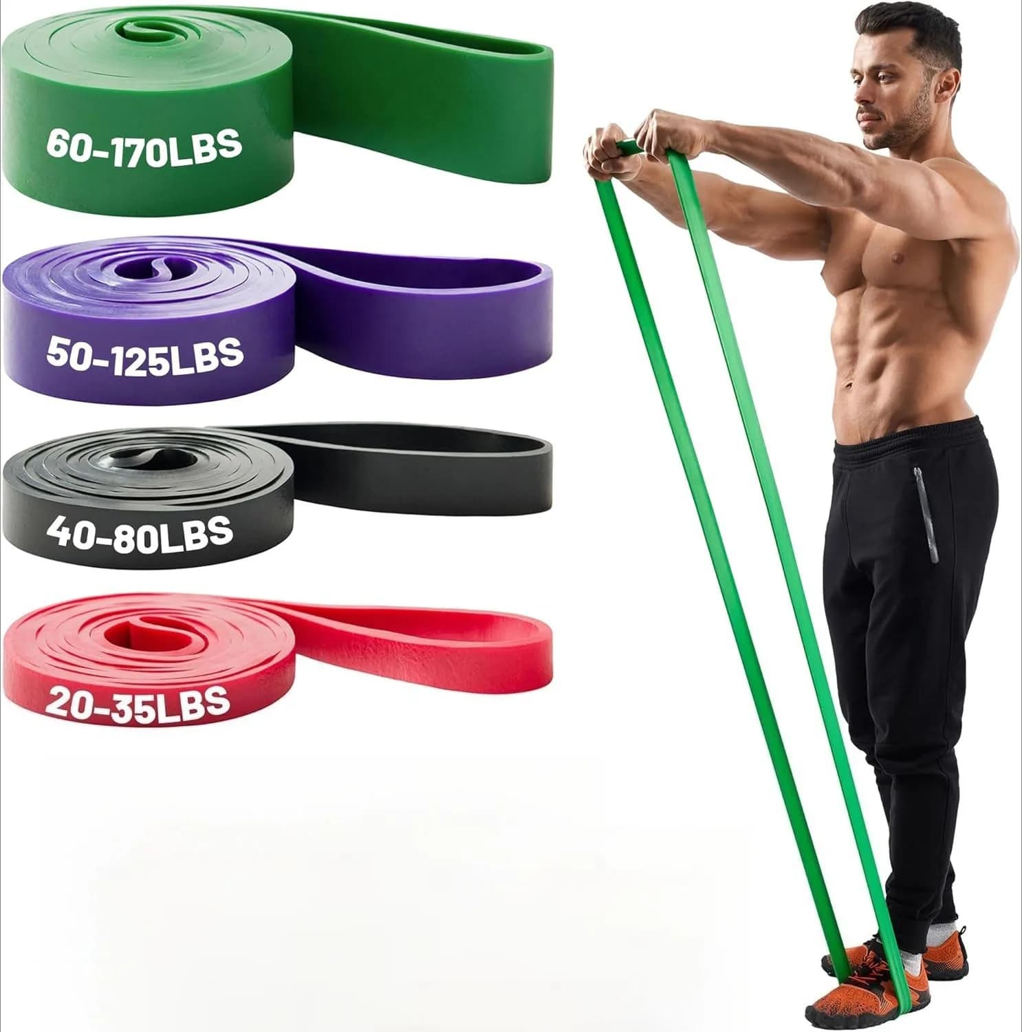 Set di Fasce di Resistenza a 7 Livelli per Assistenza nelle Trazioni, Palestra Domestica - Bande Elastiche in Silicone per Fisioterapia, Stretching