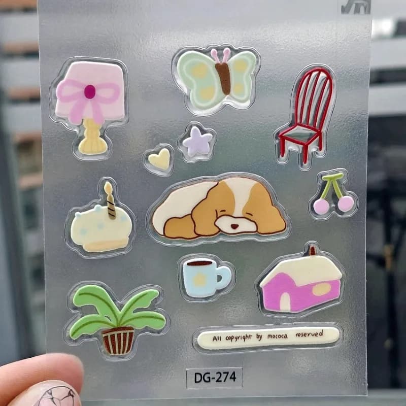 1 foglio 3D resina epossidica decalcomanie trasparenti INS simpatico cane cartone animato gelatina adesivo in rilievo custodie per telefoni fai da te laptop tablet Decor