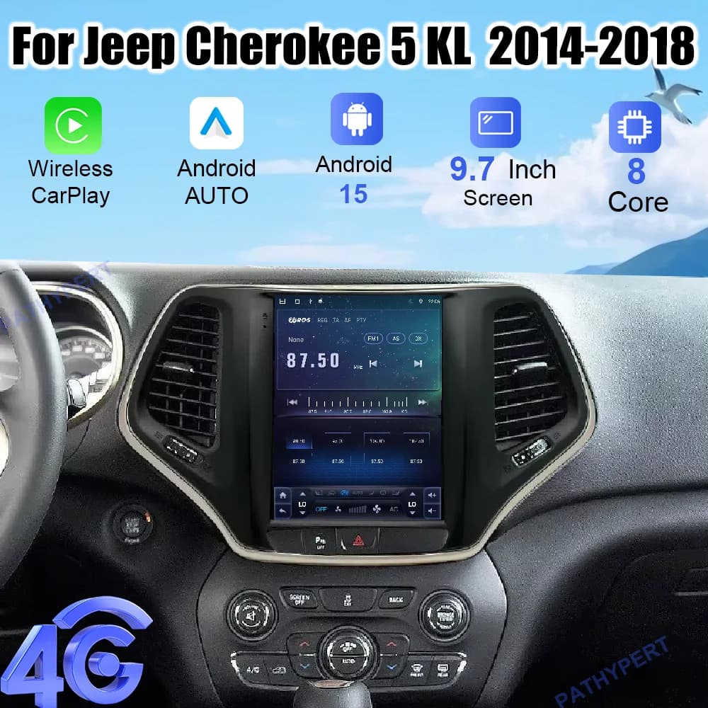 9.7 "Radio Per Auto 2 Din Schermo Android 15 Per Jeep Cherokee 5 KL 2014-2018 Lettore Multimediale Stere Auto Bluetooth Carplay GPS 4G FM