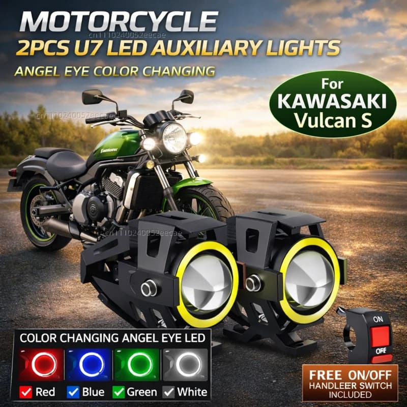 Waterproof Motorcycle LED Headlight 3000LMW U7 Motorbike LED Driving Fog Spot Light with Switch For KAWASAKI Vulcan S VN650