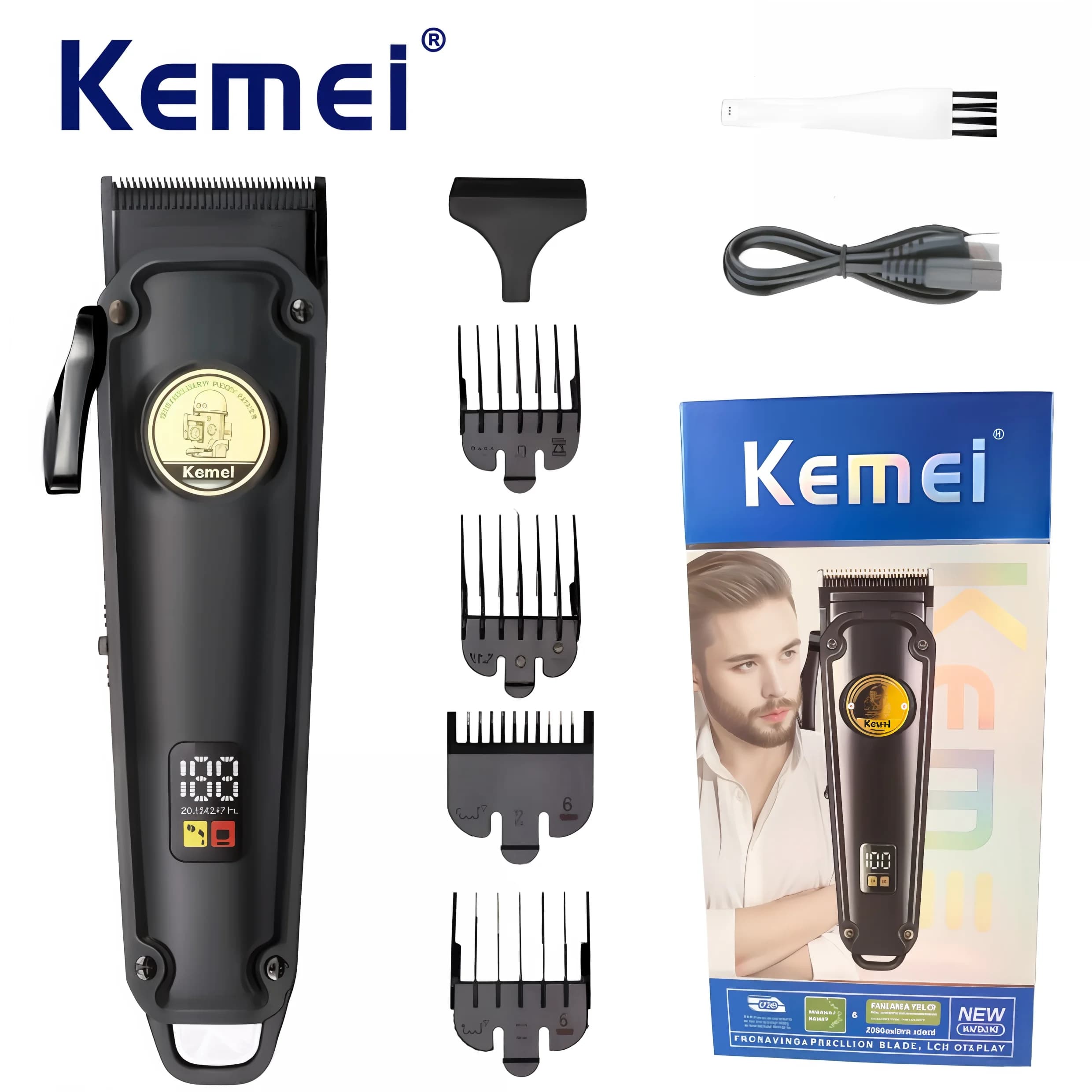 Kemei KM-2372 Lithium Battery Trimmer Adjustable Universal Serial Bus Rechargeable Cordless Electric Trimmer For Men