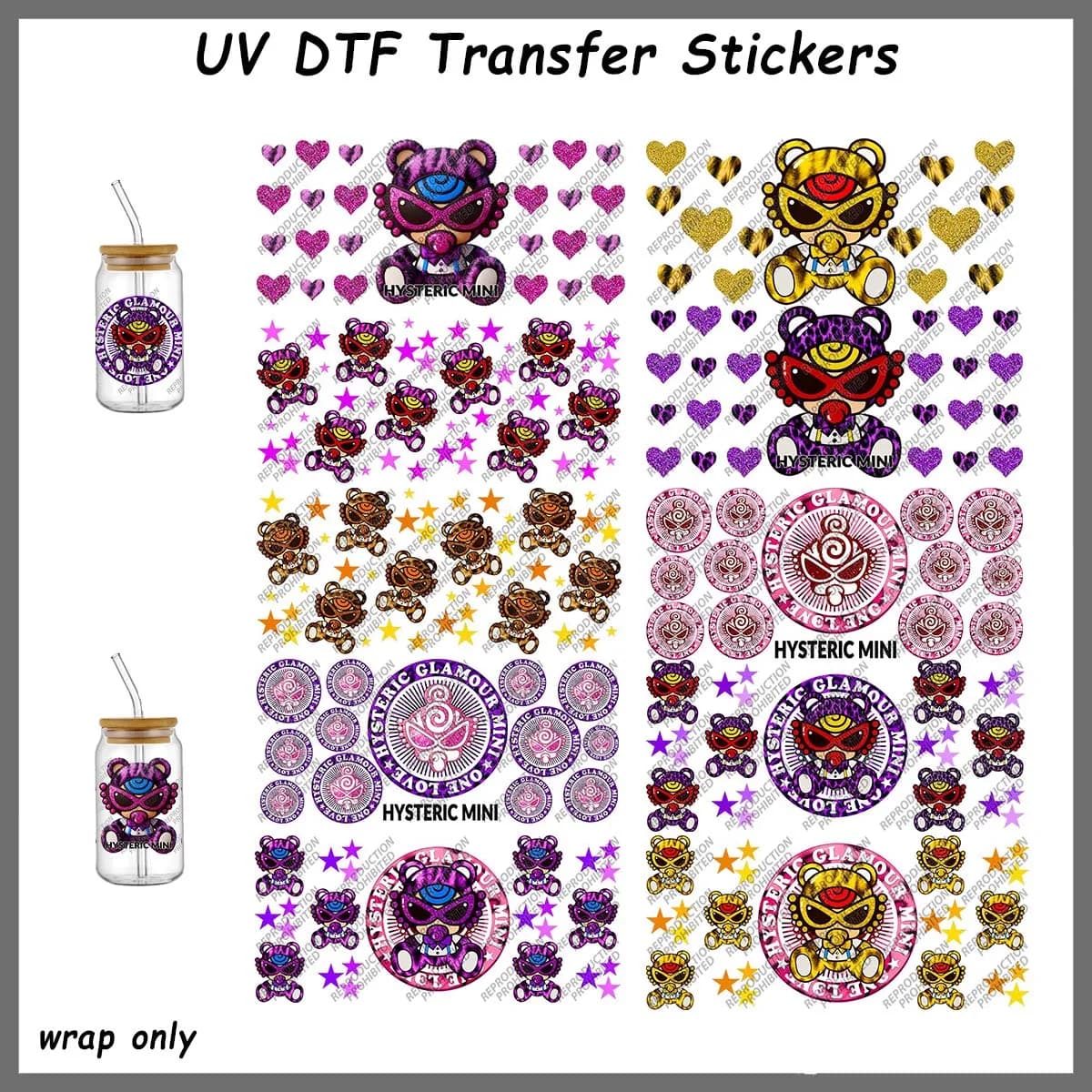 Adesivi decorativi fai da te Hysteric MINI Baby UVDTF per bicchieri da 16oz Libbey Beer Can, simpatici adesivi a fumetto per tazze, piatti e stoviglie