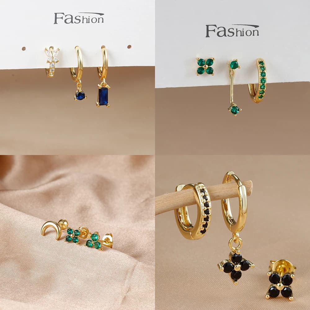 18K Gold Plated Crystal Zirconia Huggies Hoop Earrings For Women Stainless Steel Pendant Square Earrings Piercing Jewelry