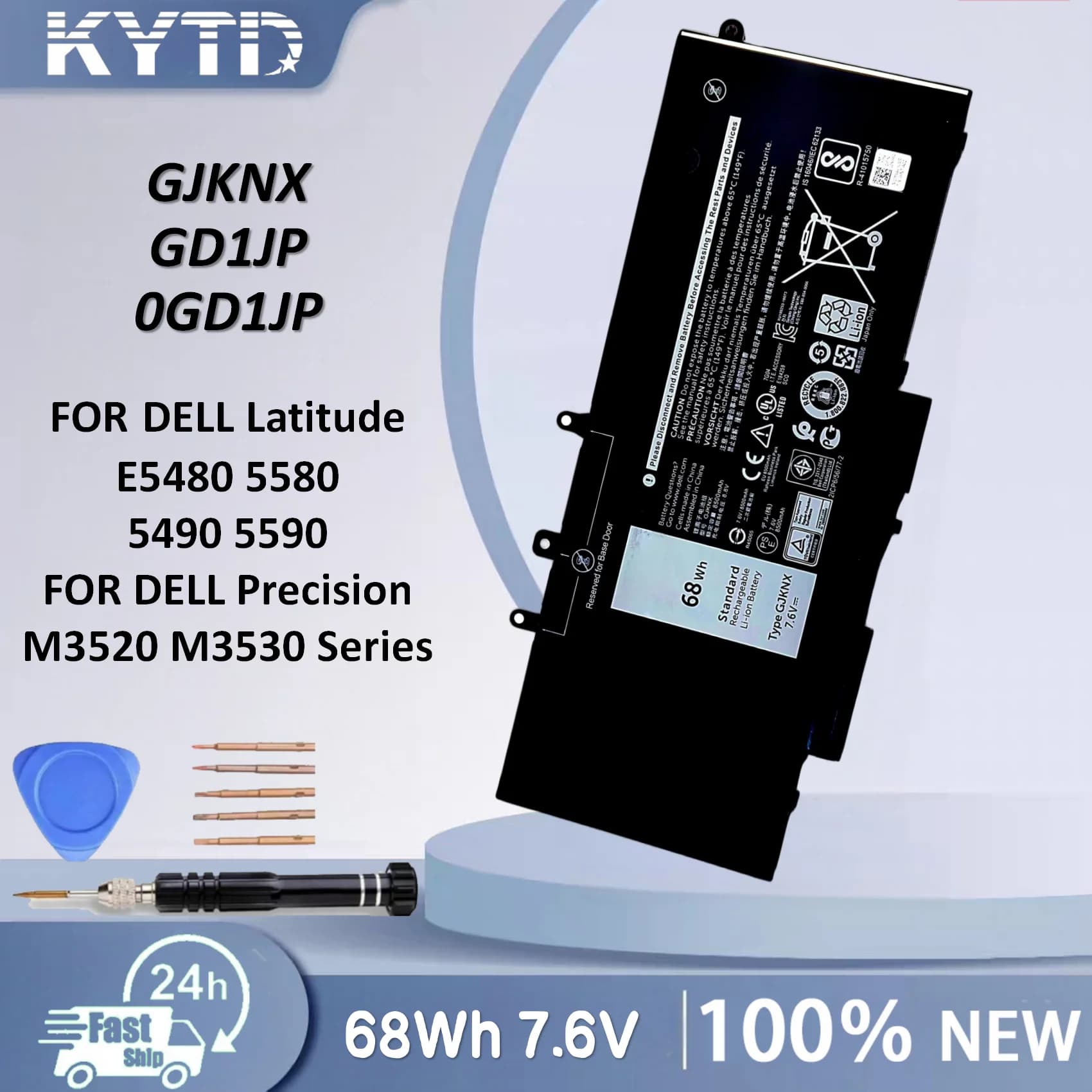 Batteria per laptop KYTD GJKNX per DELL Latitude E5480 5580 5490 5590 per DELL Precision M3520 M3530 serie GD1JP 7.6V 68WH