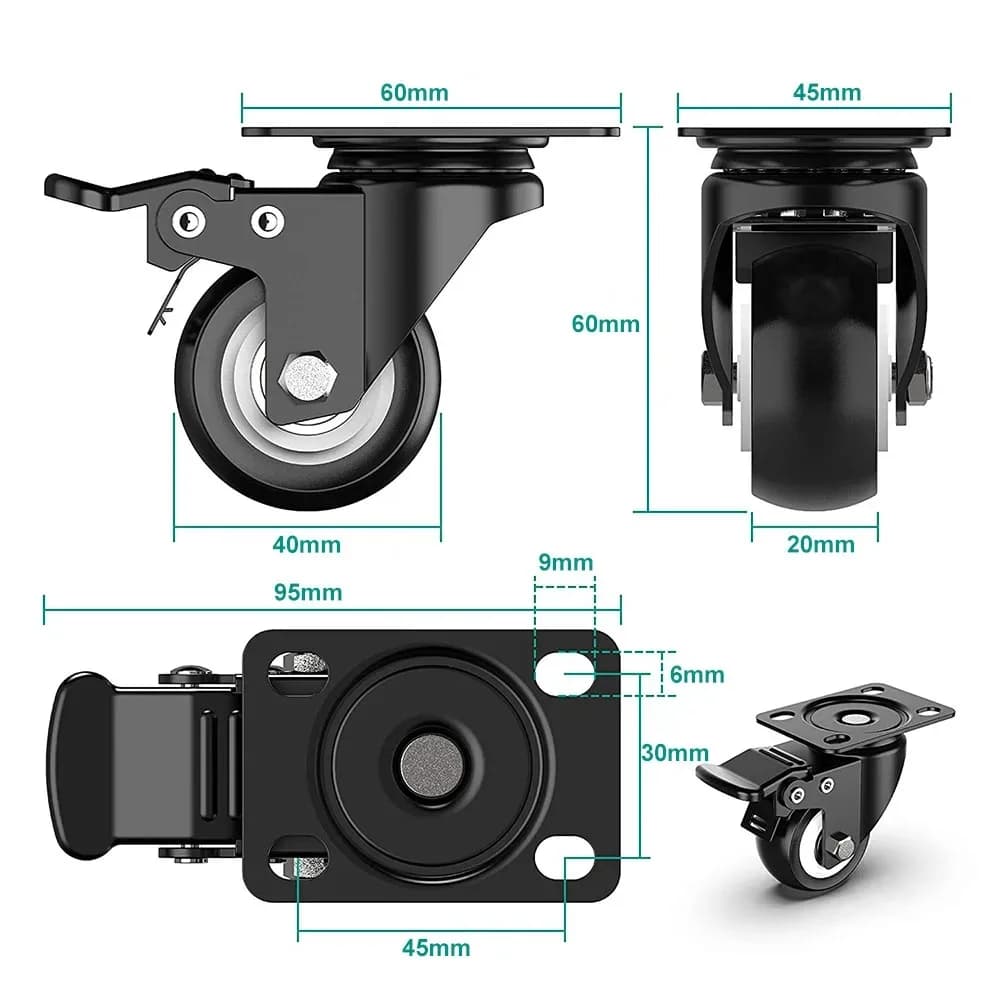 4-piece 1.5 inch heavy duty swivel wheels with double safety lock and polyurethane foam without noise, load of 440 lbs