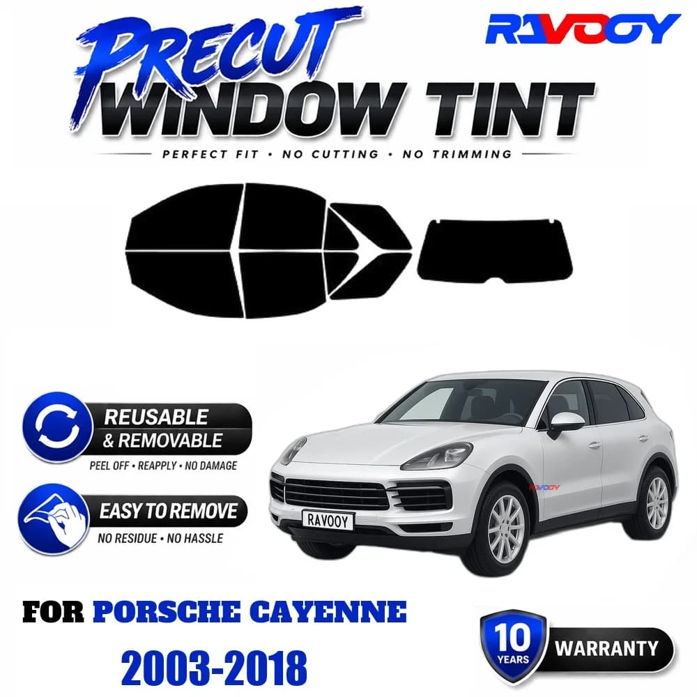 RAVOOY Precut Window Tint, Reusable Removable EPU Film, Custom Fit for Porsche Cayenne 2003-2018, UV Heat Protection