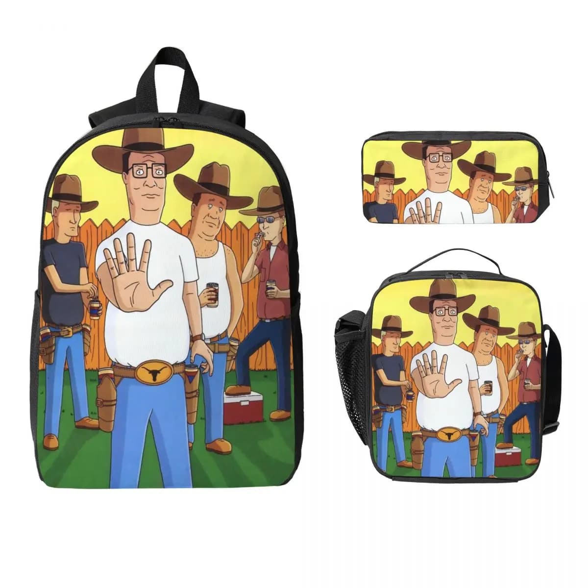 3Pcs Kings Of The Hills merch Backpack Set for Boy Girl Pencil Boxes Bookbag Sets with Lunch Box For School Students Knapsack