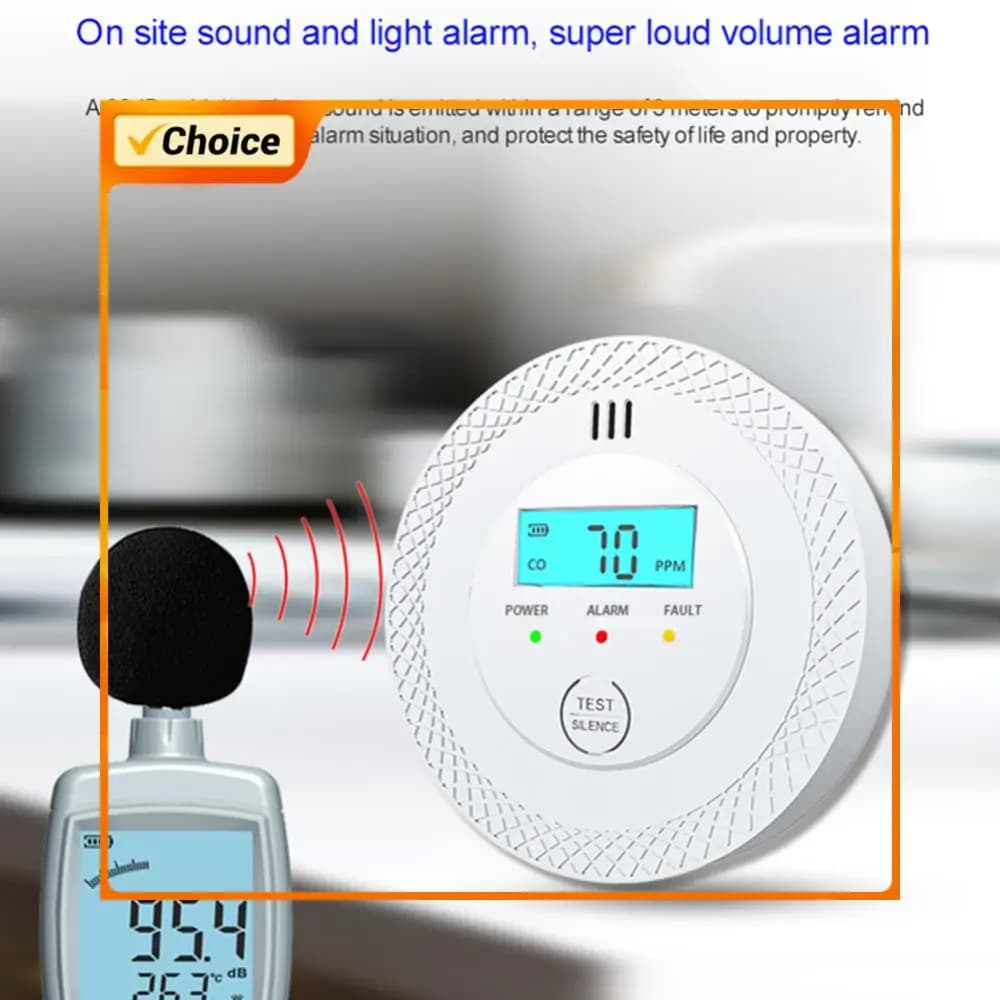 Rilevatore di Monossido di Carbonio con LED, Allarme CO a Batteria, Display LCD per Casa e Ufficio