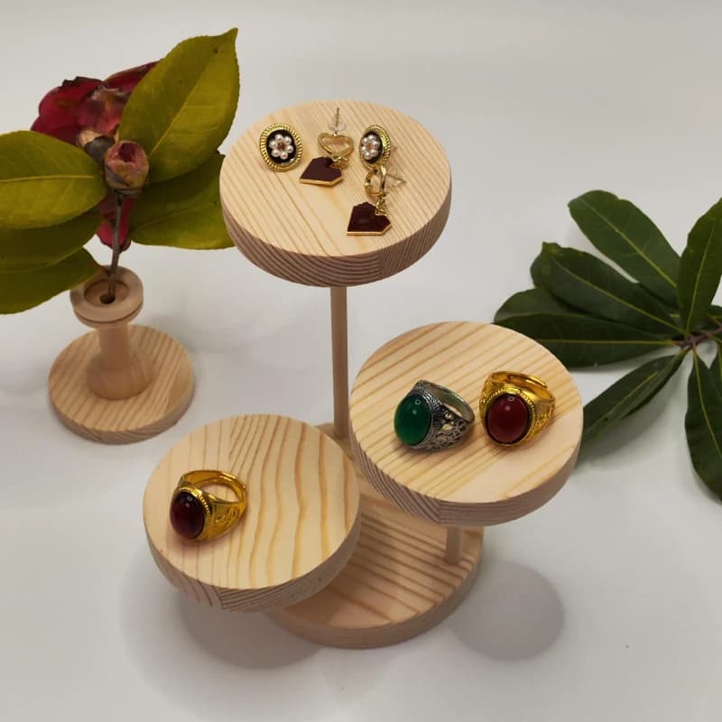 Jewelry Display Risers Solid Wood 3 Tiered Desktop Organizer Display Props Round Shelf for Bracelet Watch Cupcakes Watch Figures