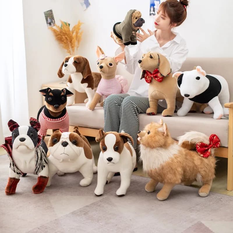 Peluche di Cuccioli Chihuahua/Labrador/Bulldog/Pomeranian, Giocattolo Morbido a Forma di Cane Shar Pei, Simpatici Animali Domestici Simulati, Bambole Morbide per Bambini, Regali per Bambini