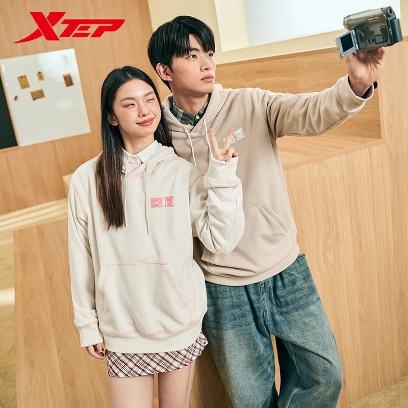Xtep Felpa con cappuccio Maschile e femminile Inverno Outdoor Moda Felpa con cappuccio con coulisse Sportivo Morbido e confortevole Top 876427930126