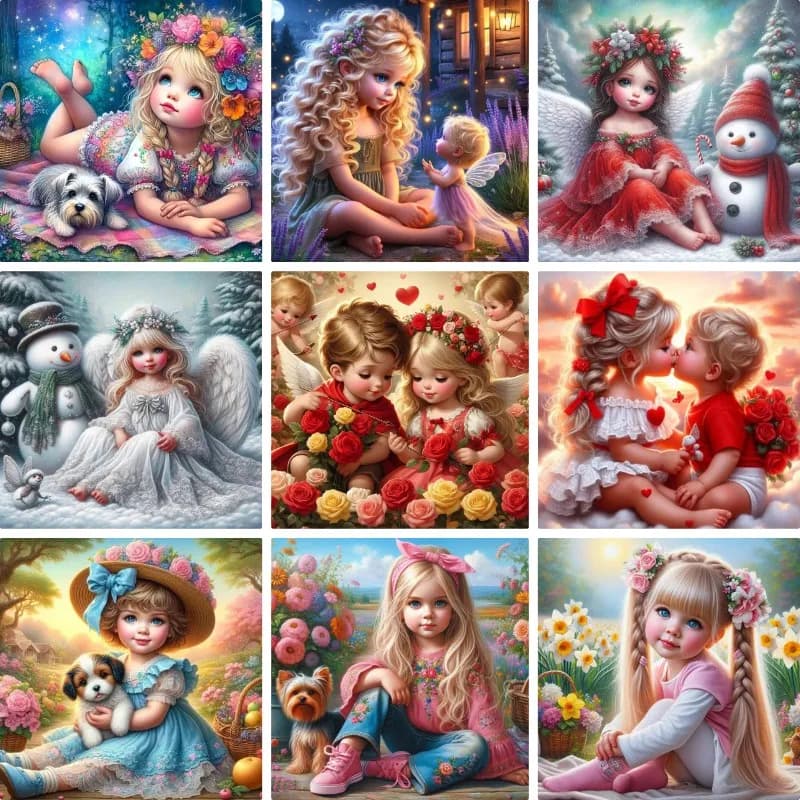 Countryside Puppy Blonde Little Lass Diamond Painting Winter Summer Home Decoration 5D DIY Art New Arrivals