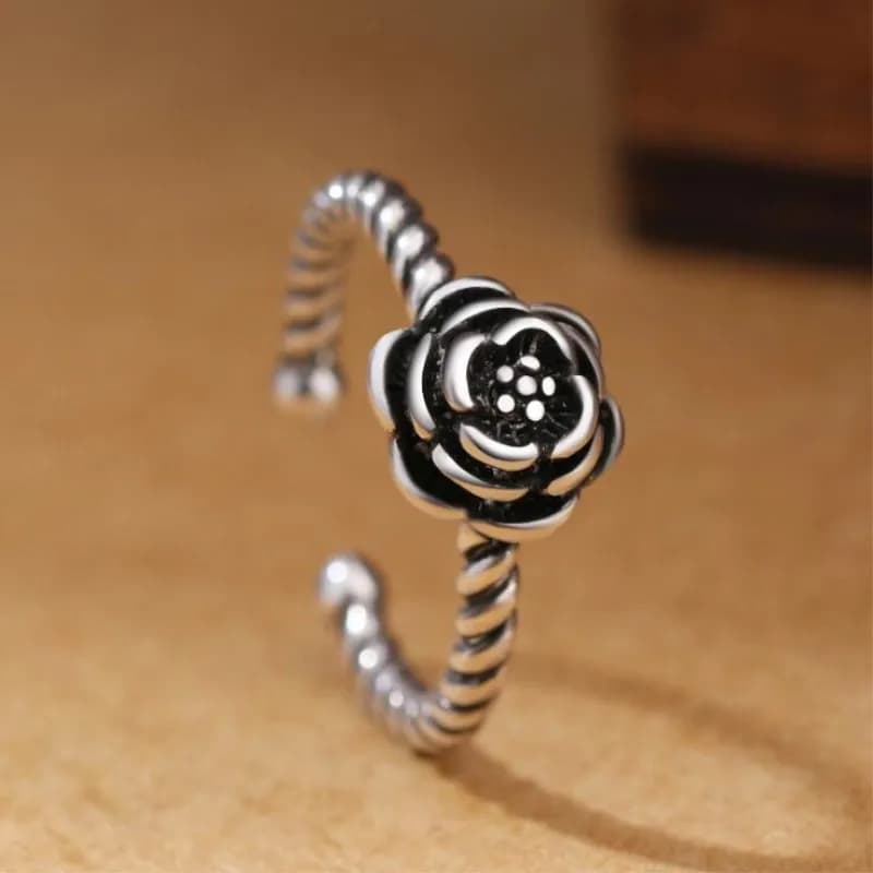 New Retro Personality Black Rose Creative Exquisite 925 Sterling Silver Jewelry Beautiful Flower Gift Opening Rings R072