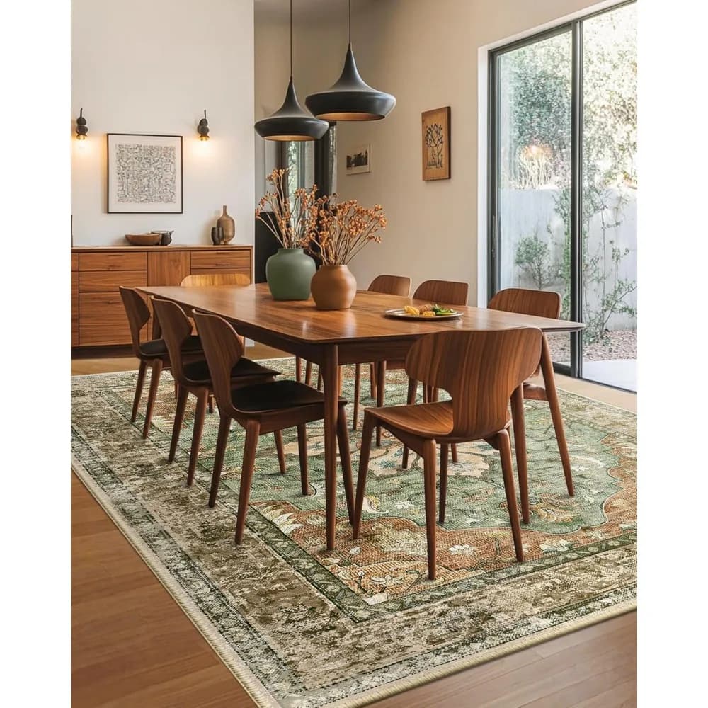 Hot-selling hit Washable Non Slip 8x10 Area Rugs Floral Vintage Medallion Carpet for Living Room Bedroom Dining Room Brick Red R