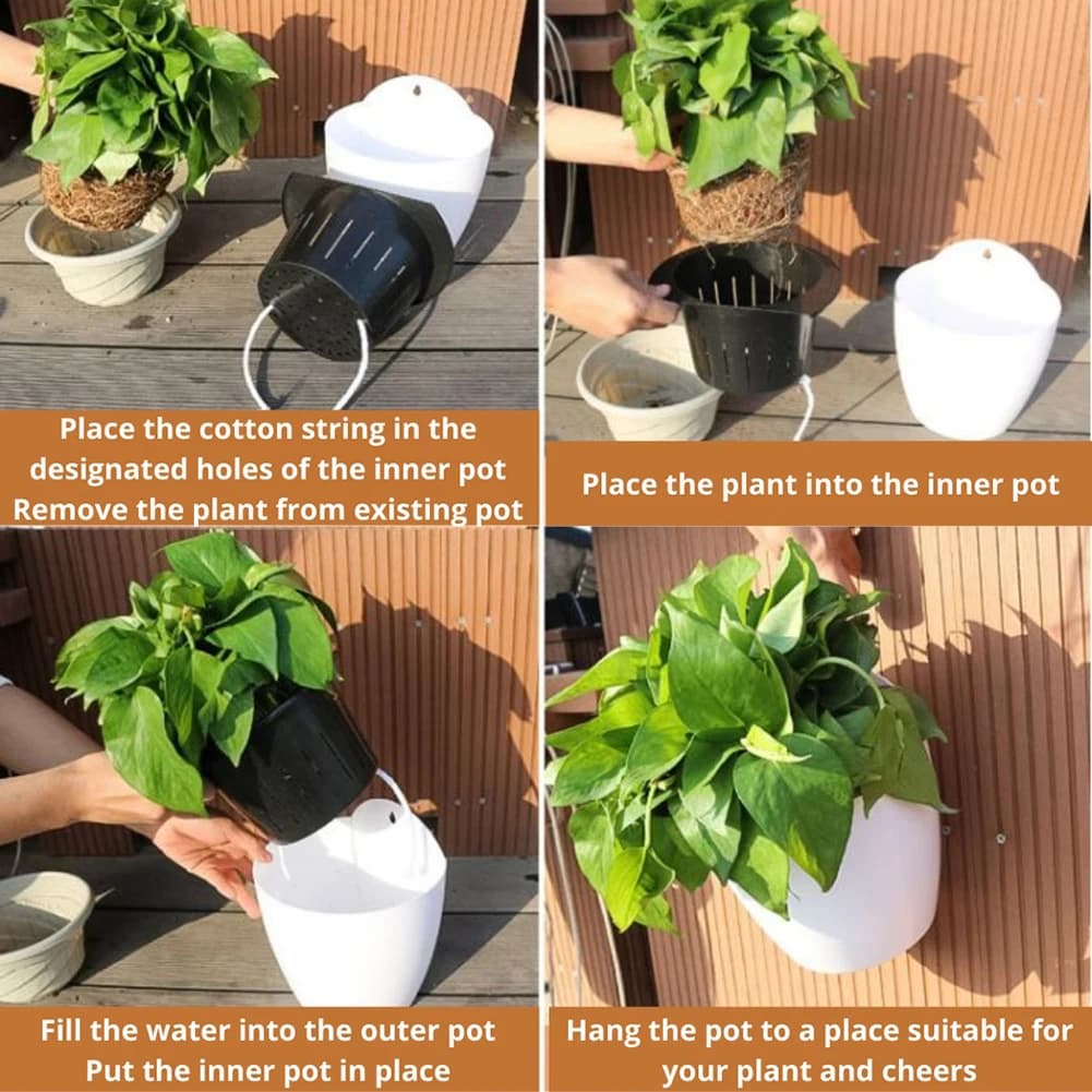 Vasi da Giardino Portatili in Resina, Fioriere Trasparenti Bianche Autoirriganti per Finestre di Casa, Cesti per Piantumazione Senza Sforzo