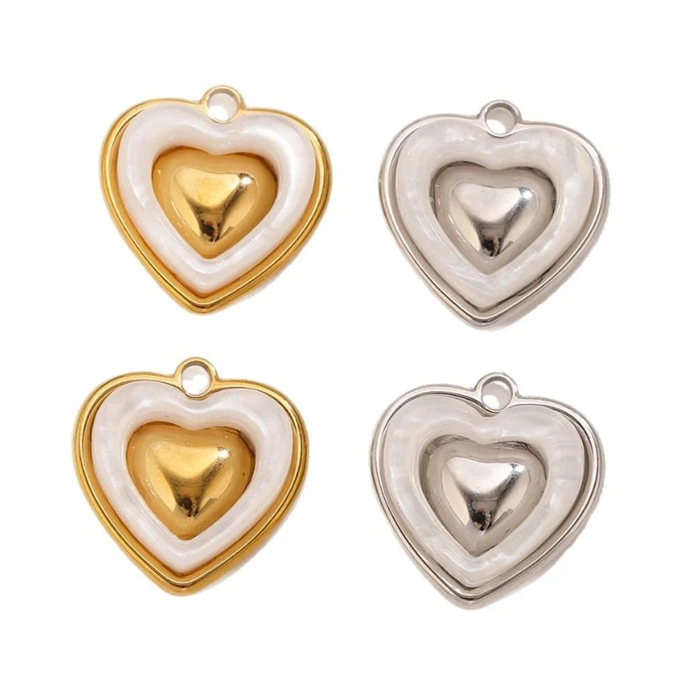 1 pz Ciondolo a Cuore in Acciaio Inossidabile Dorato con Conchiglia Bianca per Collane Fai da Te, Accessori per Creazione Gioielli, Ingrosso