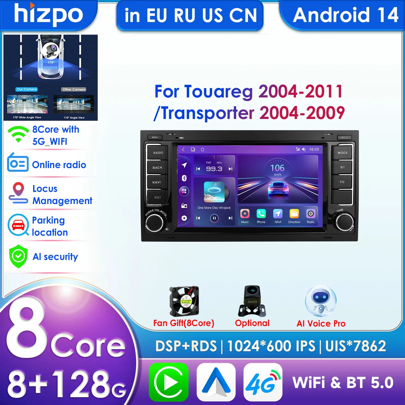 Lettore video multimediale per autoradio Android 14 2din per VW Volkswagen Touareg 2004 - 2011 Transporter Navigazione GPS Carplay 4G BT
