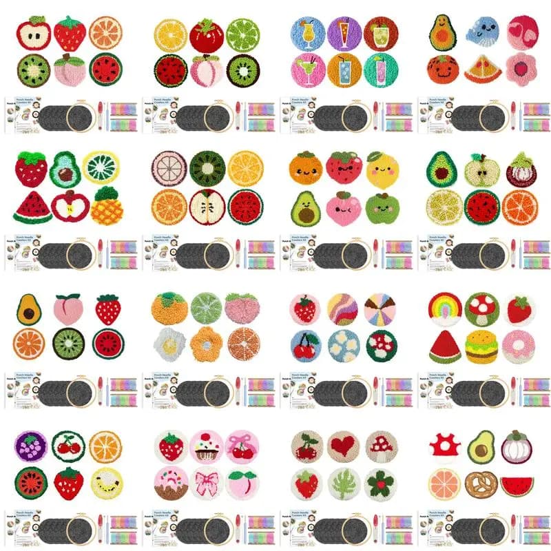 GATYZTORY 6pcs Fruit Cross Stitch Handmade Coaster Easy Punch Needle Embroidery For Adults Set Home Decoration