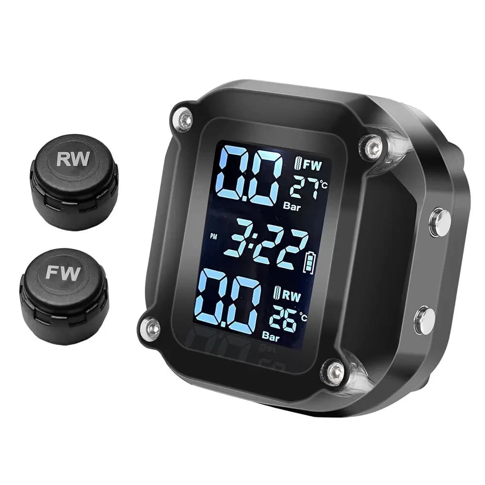 Rilevatore di Pressione Pneumatici Wireless per Moto, Monitor Pressione Pneumatici Moto M5, Display Digitale Combinato Esterno per Moto