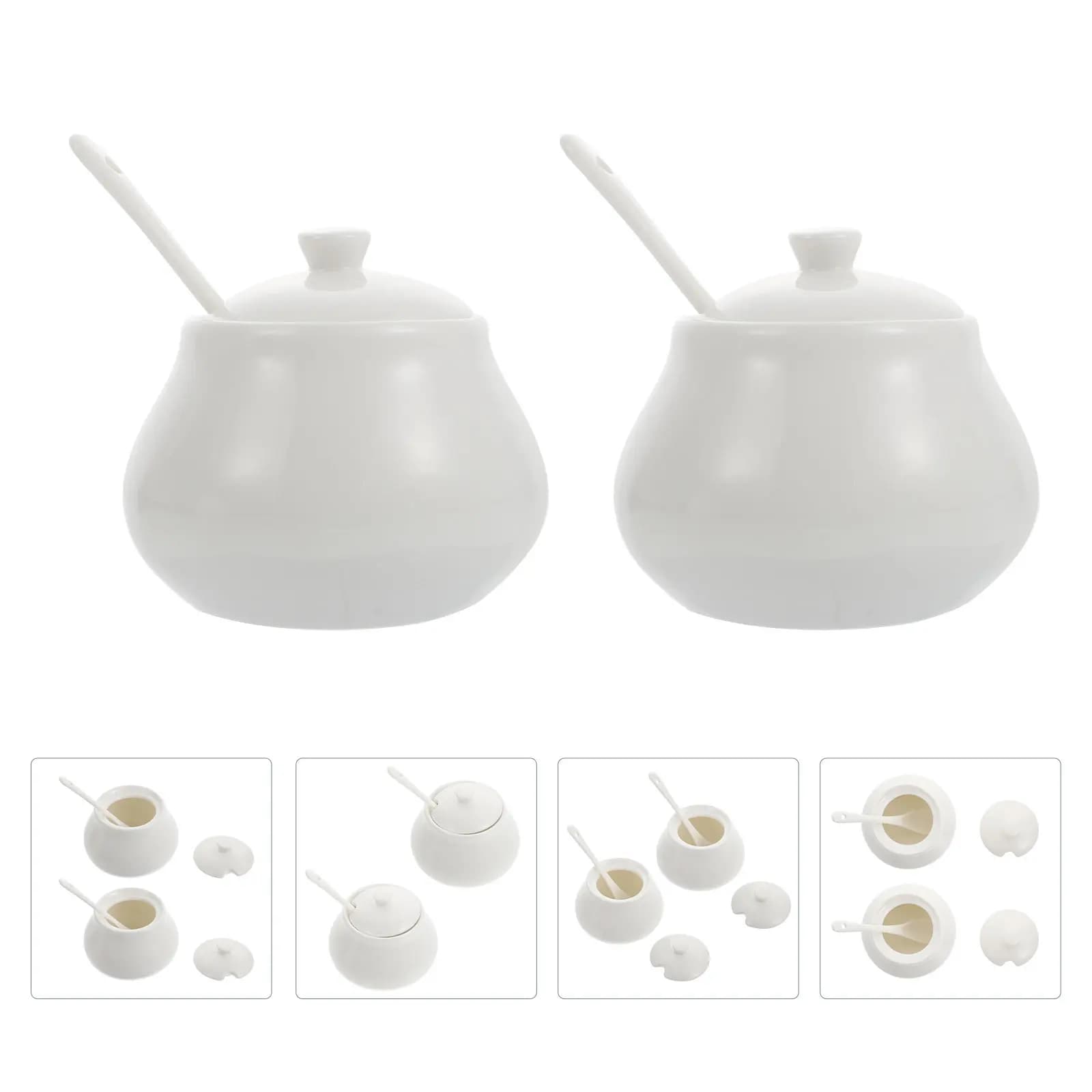 2 Barattoli Rotondi in Ceramica Bianca per Condimenti, Contenitori per Spezie e Sale da Cucina
