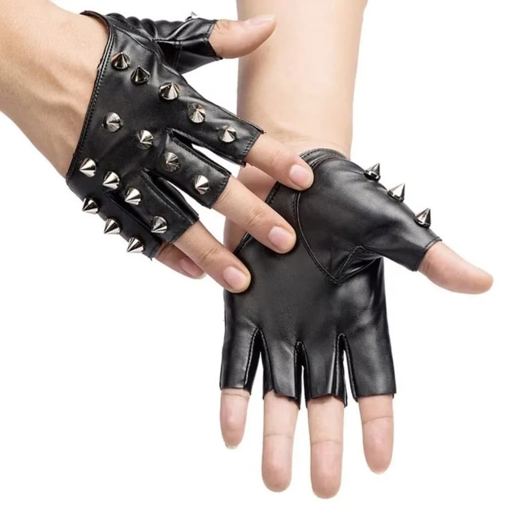 Motor Fingerless Rivet Gloves Solid Color Hip Pop Half-palm Gloves Y2K PU Leather Patent Leather Gloves Disco Dancing