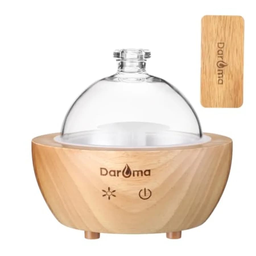 Diffusore di Aromi 2025 Aggiornato, Fatto a Mano in Vetro e Legno Vero, Diffusore di Oli Essenziali 200ml, Umidificatore a Nebbia Fredda