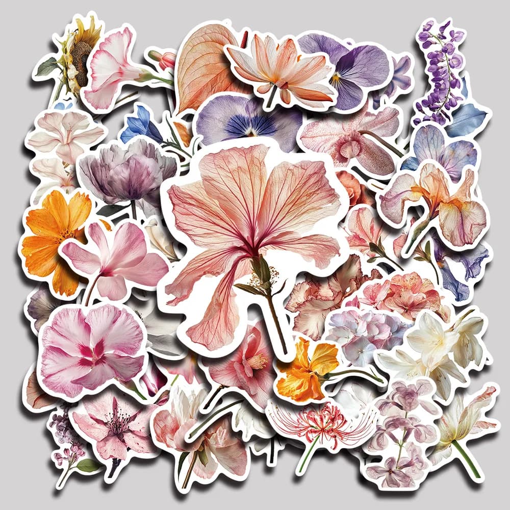 10/50Pcs Blooming Plant Colorful Beautiful Flowers Popular Stickers Mobile Phone Luggage Decoration Stickers Wholesale