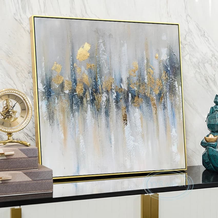 Simple Modern Luxury Gold Foil Abstract Decorative Poster Handmade Oil Painting Nordic Home Hotel Room Wall Art Canvas Mural