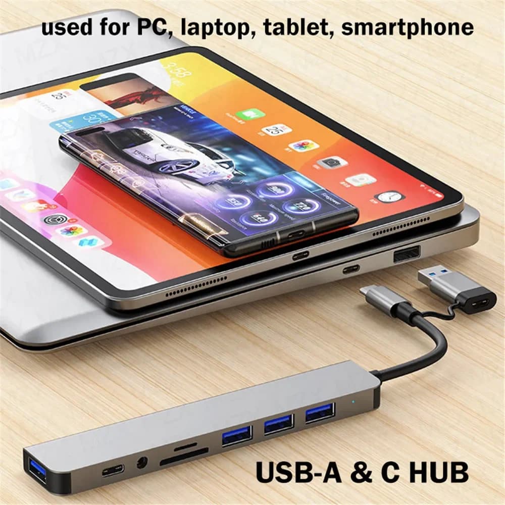 MZX 8 in 1 USB Hub Docking Station Type A C 3 0 Concentrator Multi Adapter SD TF Card Reader Audio Multi-hub Dock Splitter Hubs