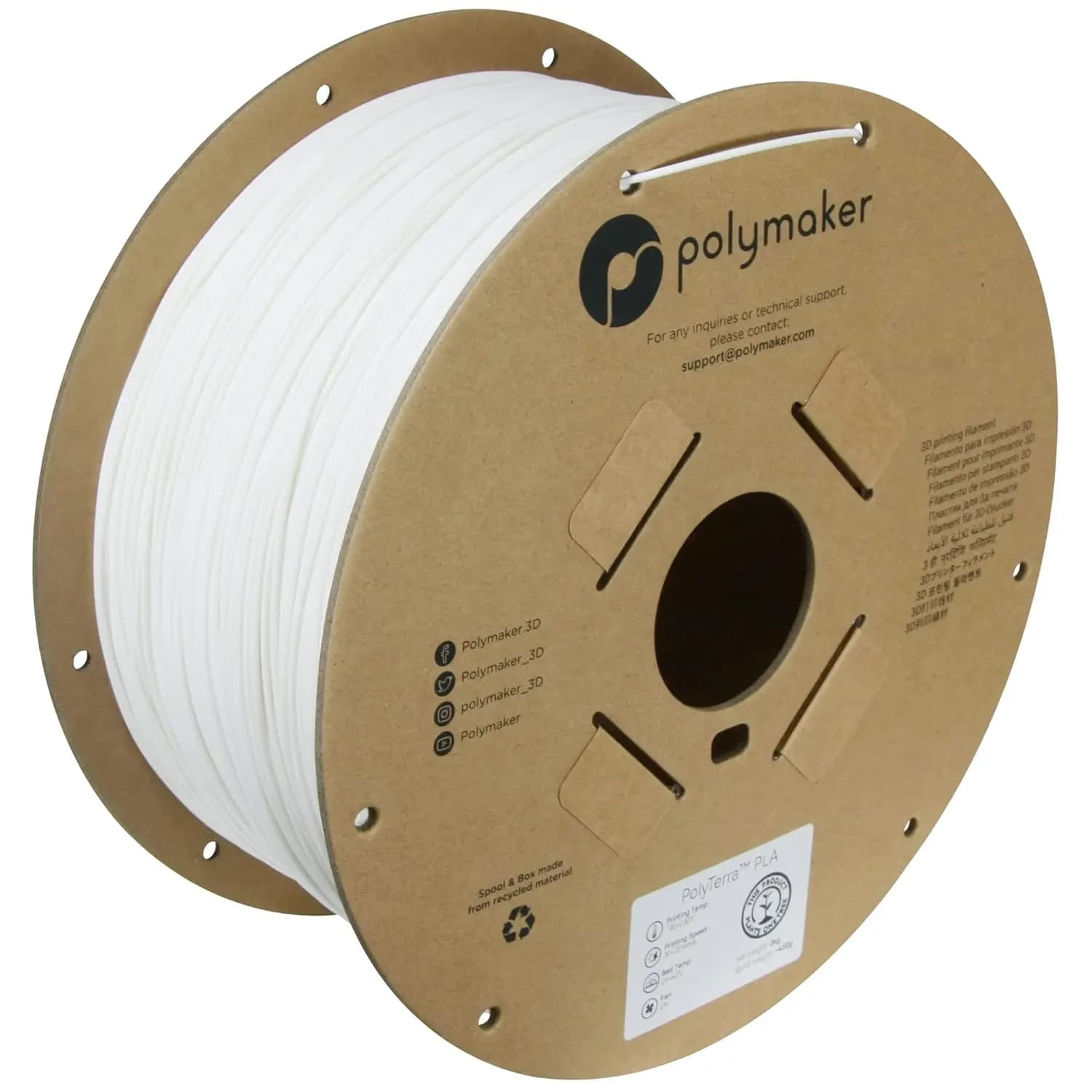 Filamento PLA Opaco 1.75mm 3kg, Bianco Cotone, Materiale per Stampa 3D