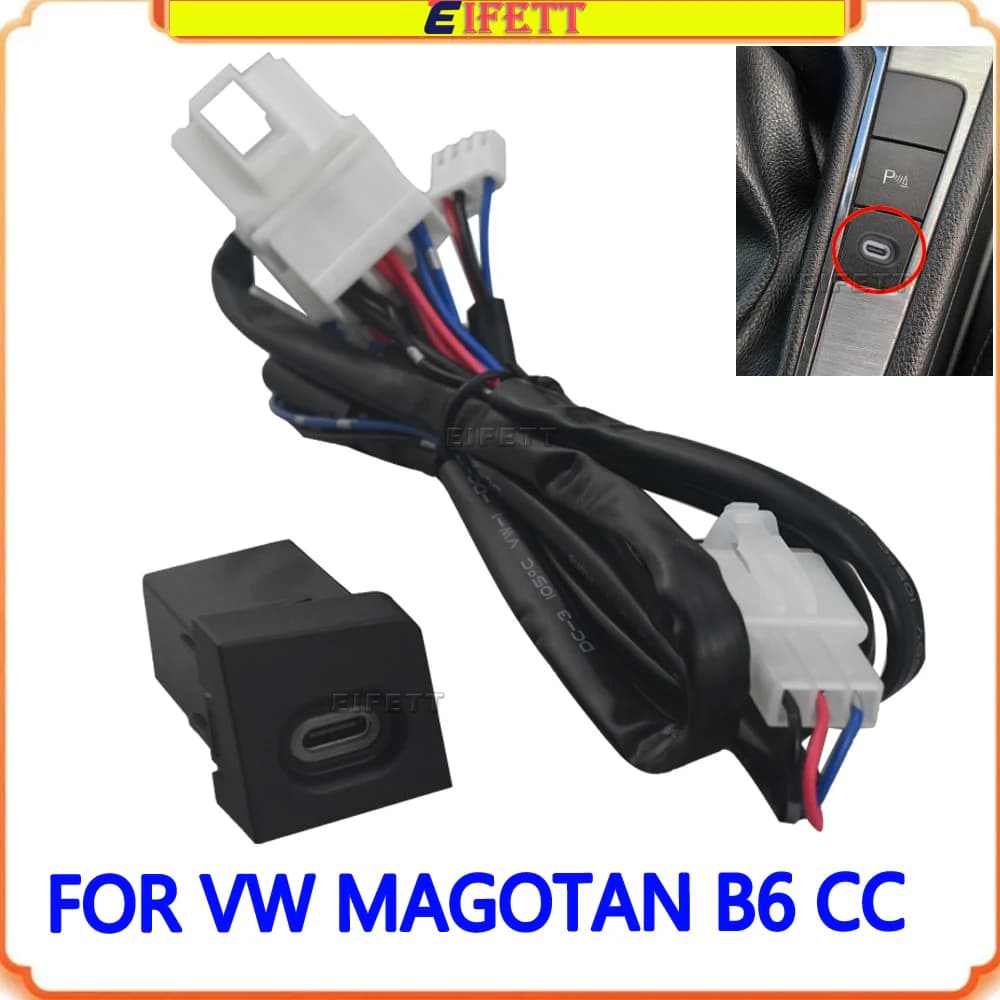 For VW Magotan B6 2007-2011 CC 2011-2012: USB Type-C Charger Adapter PD Fast for Auto, Cable and Accessories with Button