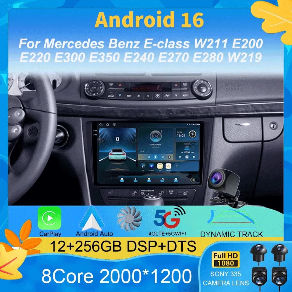 Autoradio Android 16 per Mercedes Benz Classe E S211 W211 2002 - 2009 Classe CLS C219 2004 - 2010 Lettore Multimediale Video Navigatore