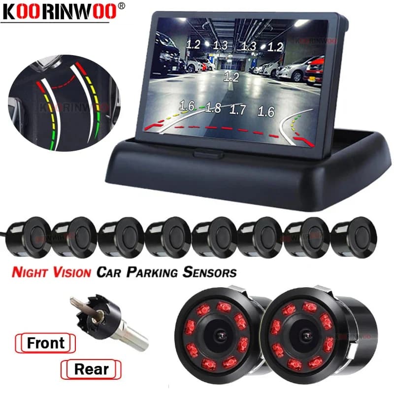 Koorinwoo Parktronic 8/6/4 Sensori per auto Telecamera anteriore + posteriore Sensori di parcheggio Distancia n. Sistema cicalino monitor LCD per area cieca