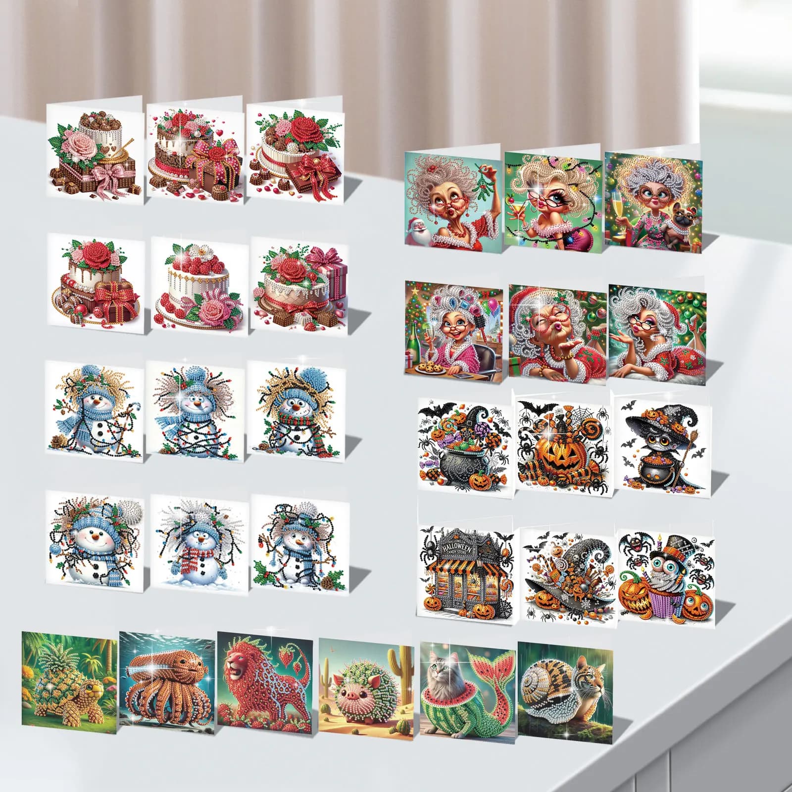 6 pezzi kit di biglietti d'auguri con pittura artistica con diamanti, biglietti d'auguri a tema festival con buste regalo di biglietti di compleanno artigianali con diamanti