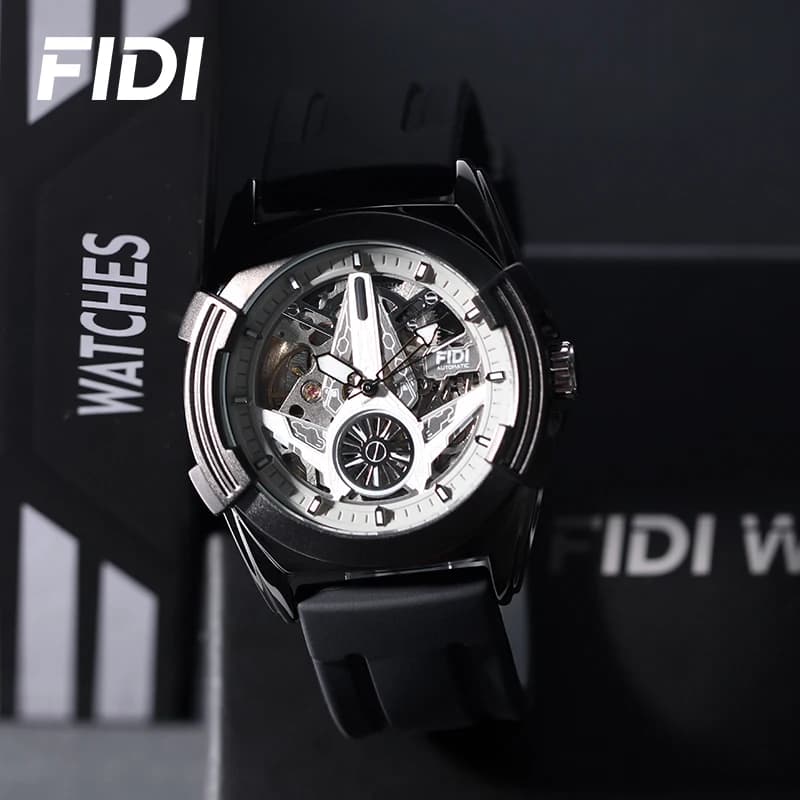 Orologio meccanico automatico FIDI da uomo con quadrante scheletrato, cinturino in silicone, impermeabile 3ATM, orologio sportivo da polso, lusso, moda, business
