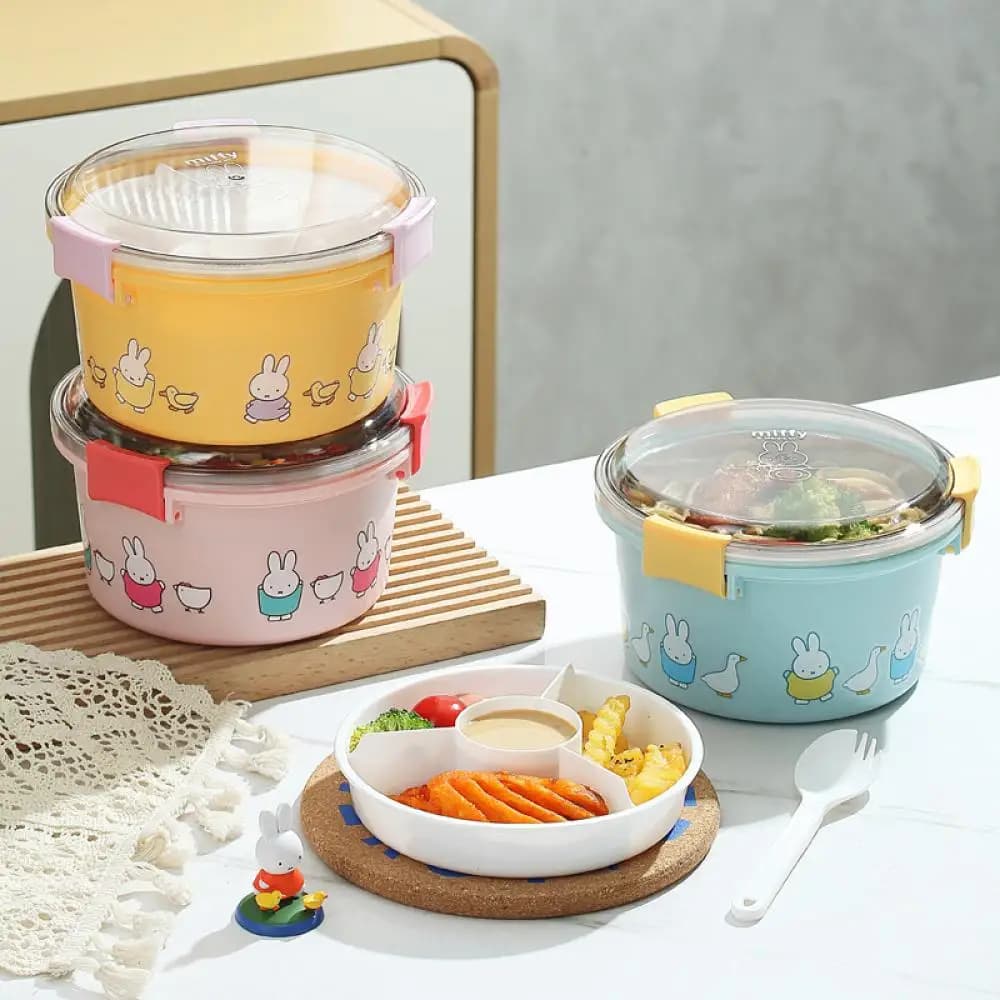 Miffy Round Lunch Box Anime Cute Cartoon Stainless Steel Simple Creative Large Capacity Kawaii Lunch Box Tableware Home Gift