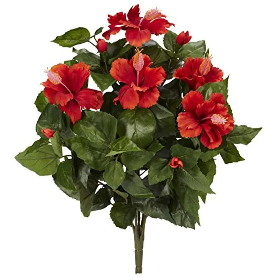 Set di 4 piante artificiali Hibiscus rosse da 20 pollici