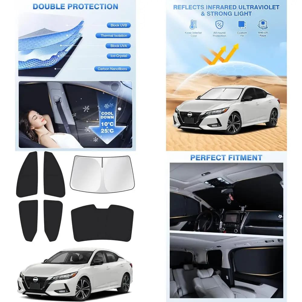 Set parasole per parabrezza per Nissan Sentra 2020-2026, nero, 6 pezzi, parasole per lunotto laterale e posteriore, protezione privacy e UV, veicolo
