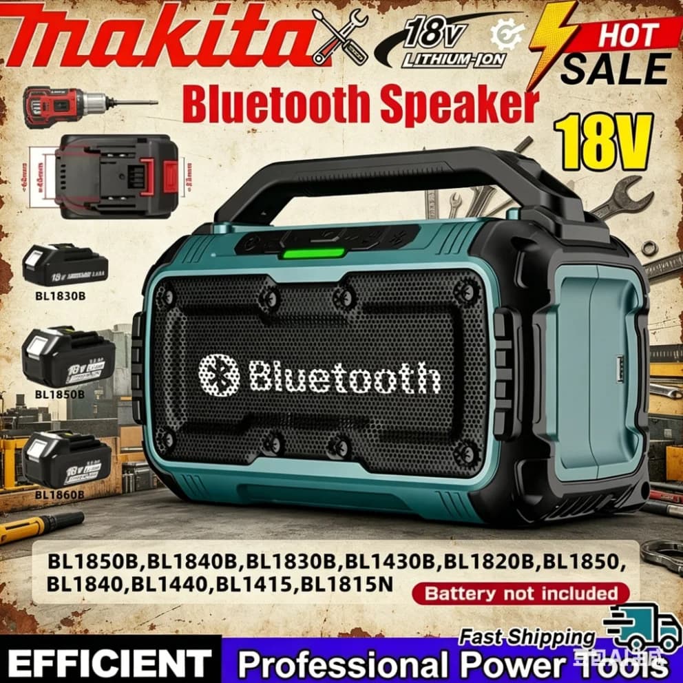 Altoparlante Bluetooth Makita con Porta USB Type-C, Impermeabile, Stereo Surround, Compatibile con Utensili 18V