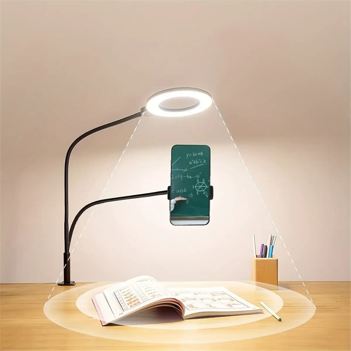 ABZJ Selfie Ring Light with Phone Holder Clip-on Selfie Light Adjustable Flexible Desk Ring Lamp for Live Streaming