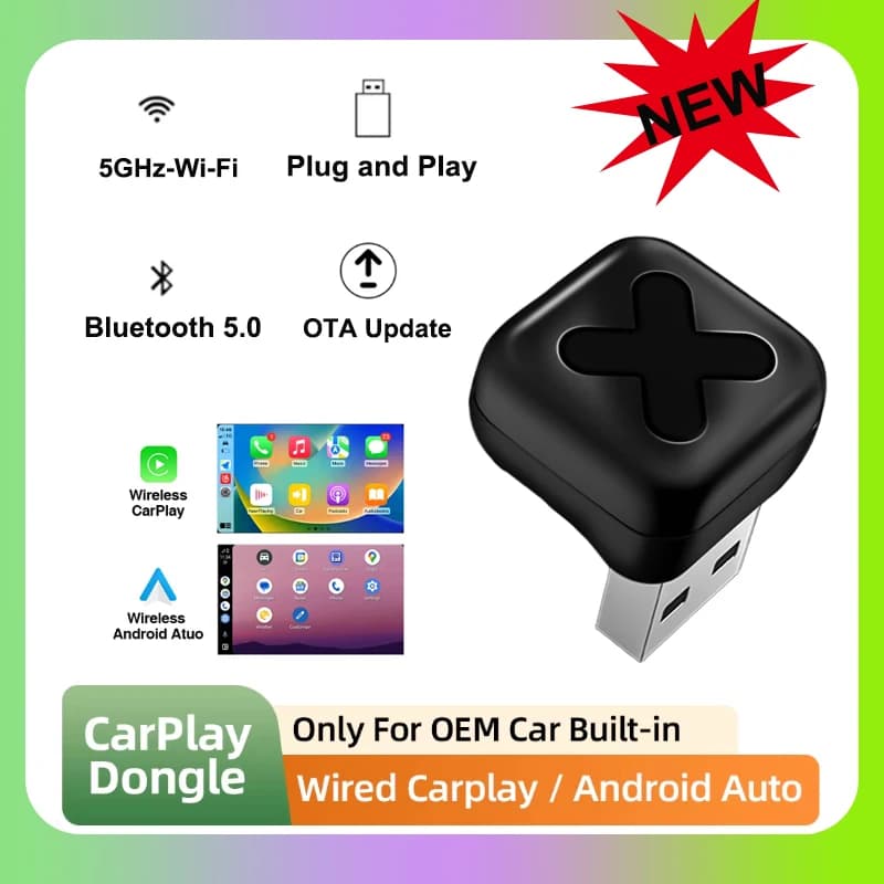 NEW 2in1 Wired A Wireless CarPlay Mini Box Android Auto Adapter BlueTooth WiFi Connect Plug & Play For USB/Type C Dongle