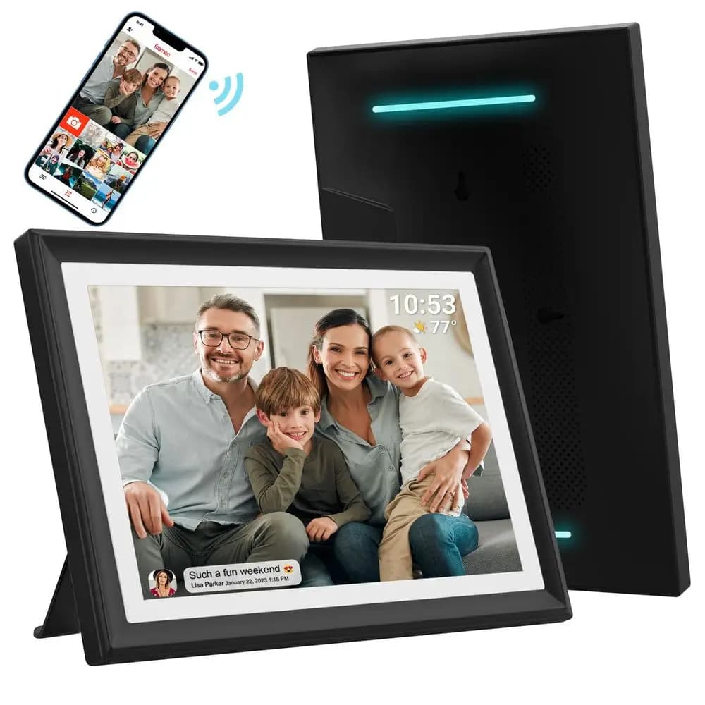 FRAMEO Cornice Digitale WiFi da 10.1 Pollici con Luce LED, Schermo Touch LCD IPS HD 1280x800, Rotazione Automatica Verticale e Orizzontale, 3