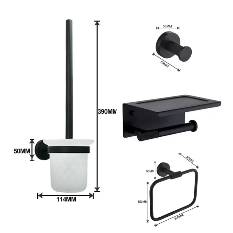 Towel rack, Bathrobe hook, Towels shelf, Toilet paper holder and Glass holders in Black Opaco Zigrinato - Bathroom accessories