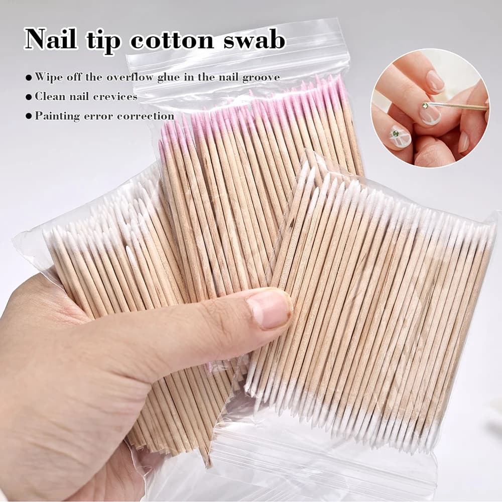 100-piece nail tip cotton tamps with wooden sticks Tip cotton tamps for nail polish for disposable makeup applicators