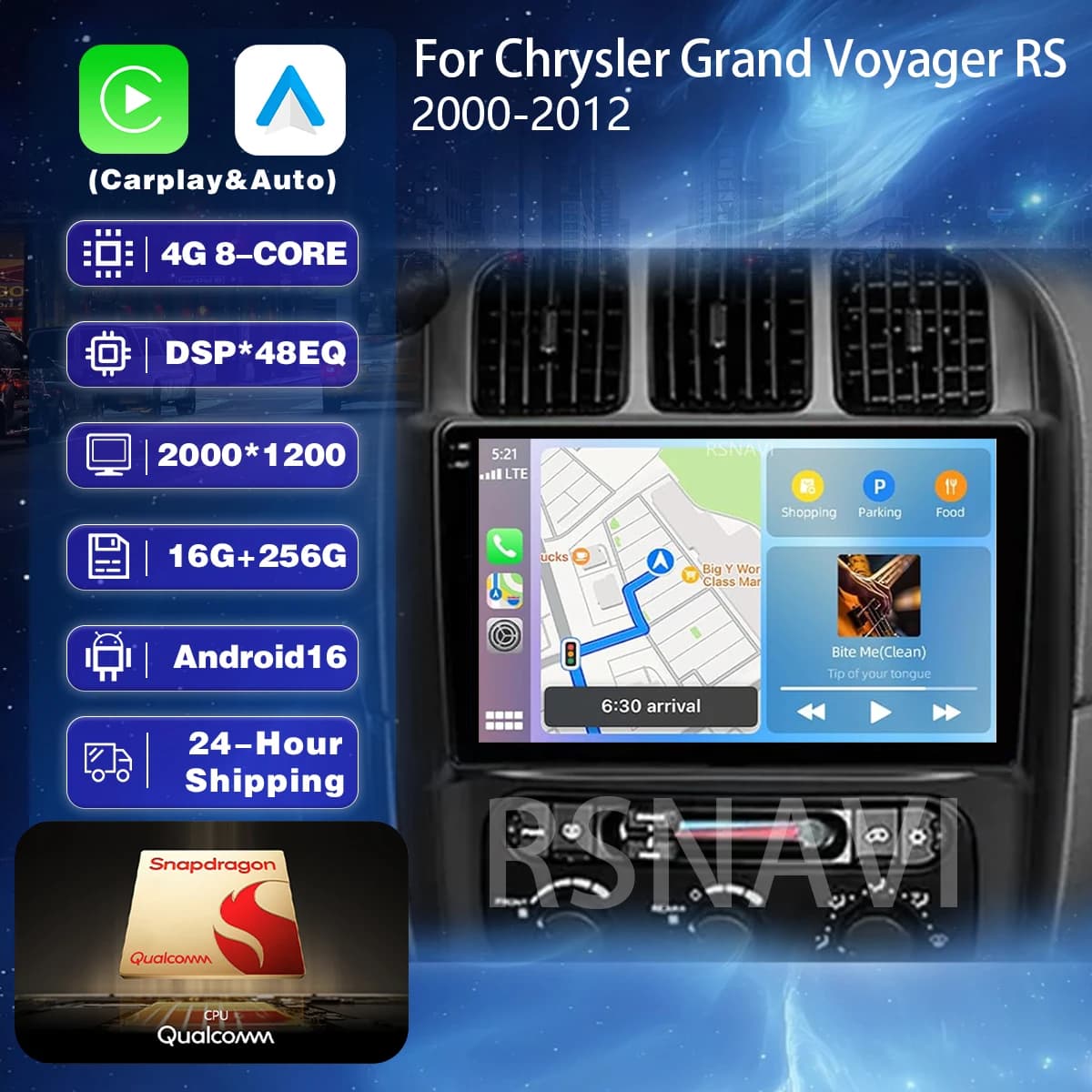 Autoradio Android 16 con Wi-Fi+4G e Carplay per Dodge Caravan 4 e Chrysler Grand Voyager RS 2000-2012, Navigazione GPS, Stereo Multimediale
