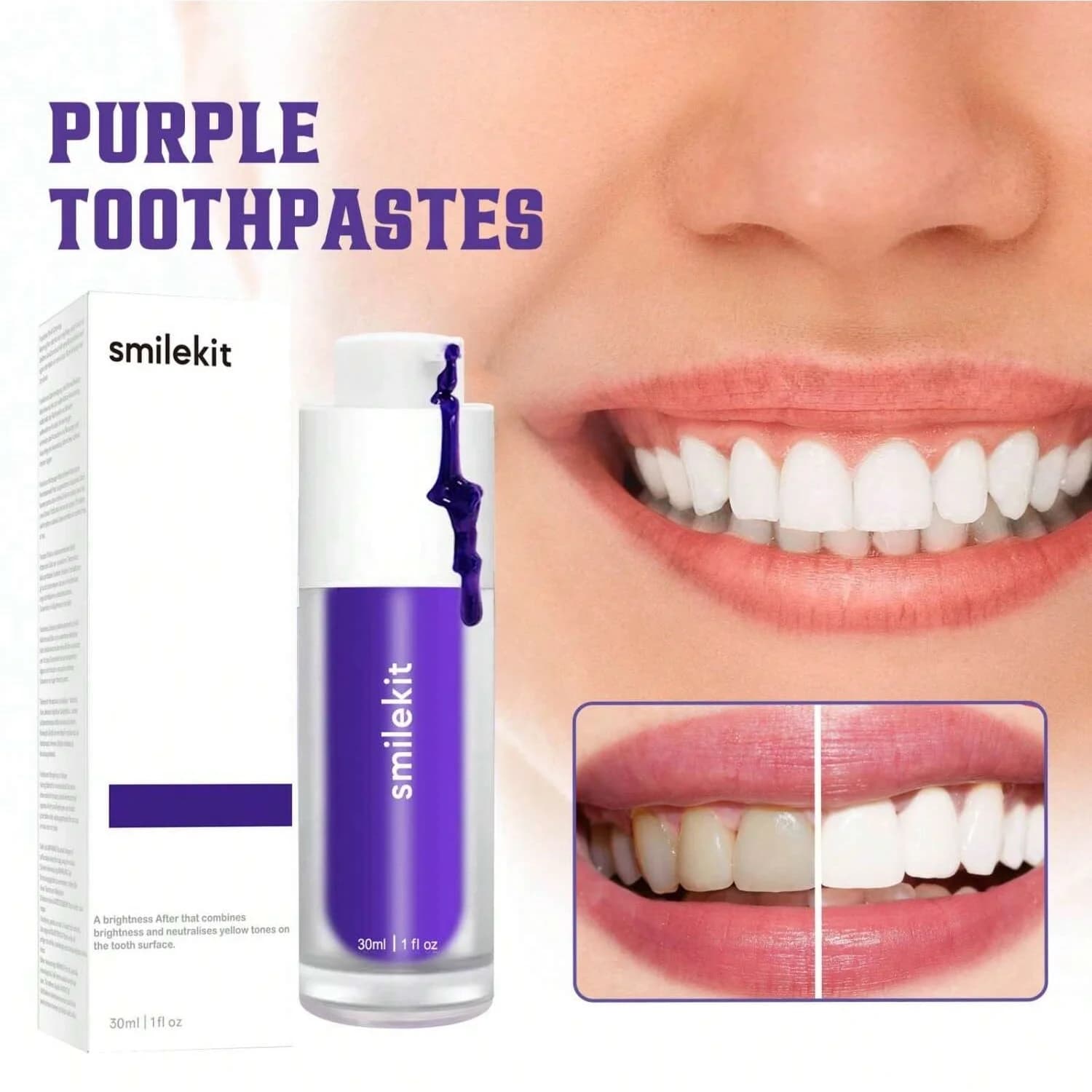 Effective purple serum whitening toothpaste refreshing for breath remove yellow teeth helps to remove whitening spots for teeth